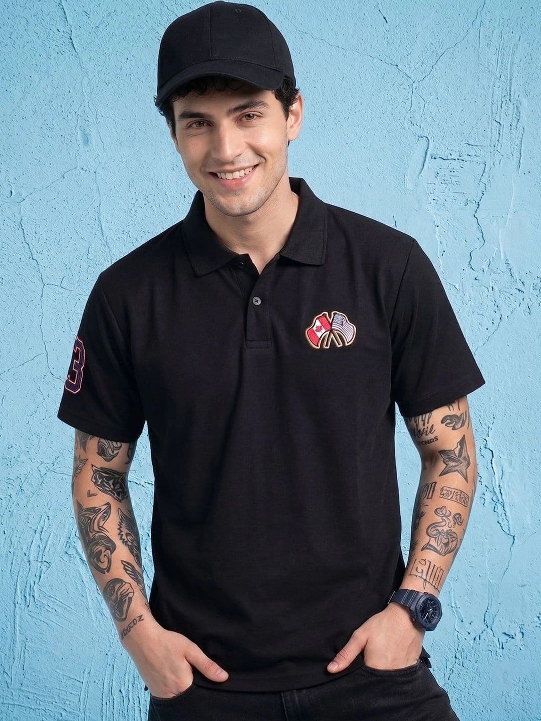 AIN6 Men Brand Logo Polo Collar Applique T-shirt - view 1