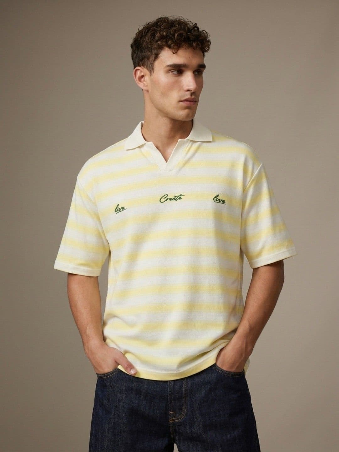 glitchez Striped Polo Collar Drop-Shoulder Sleeves T-shirt - view 1