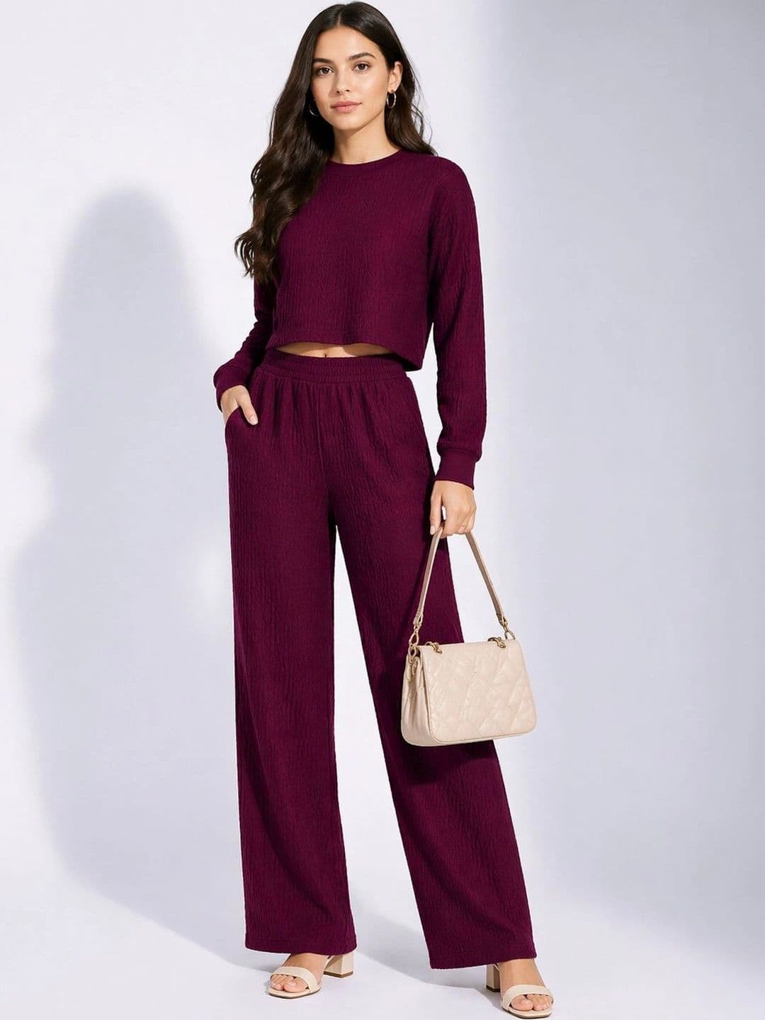 Merira Knitted Self Design Top with Trousers - view 1