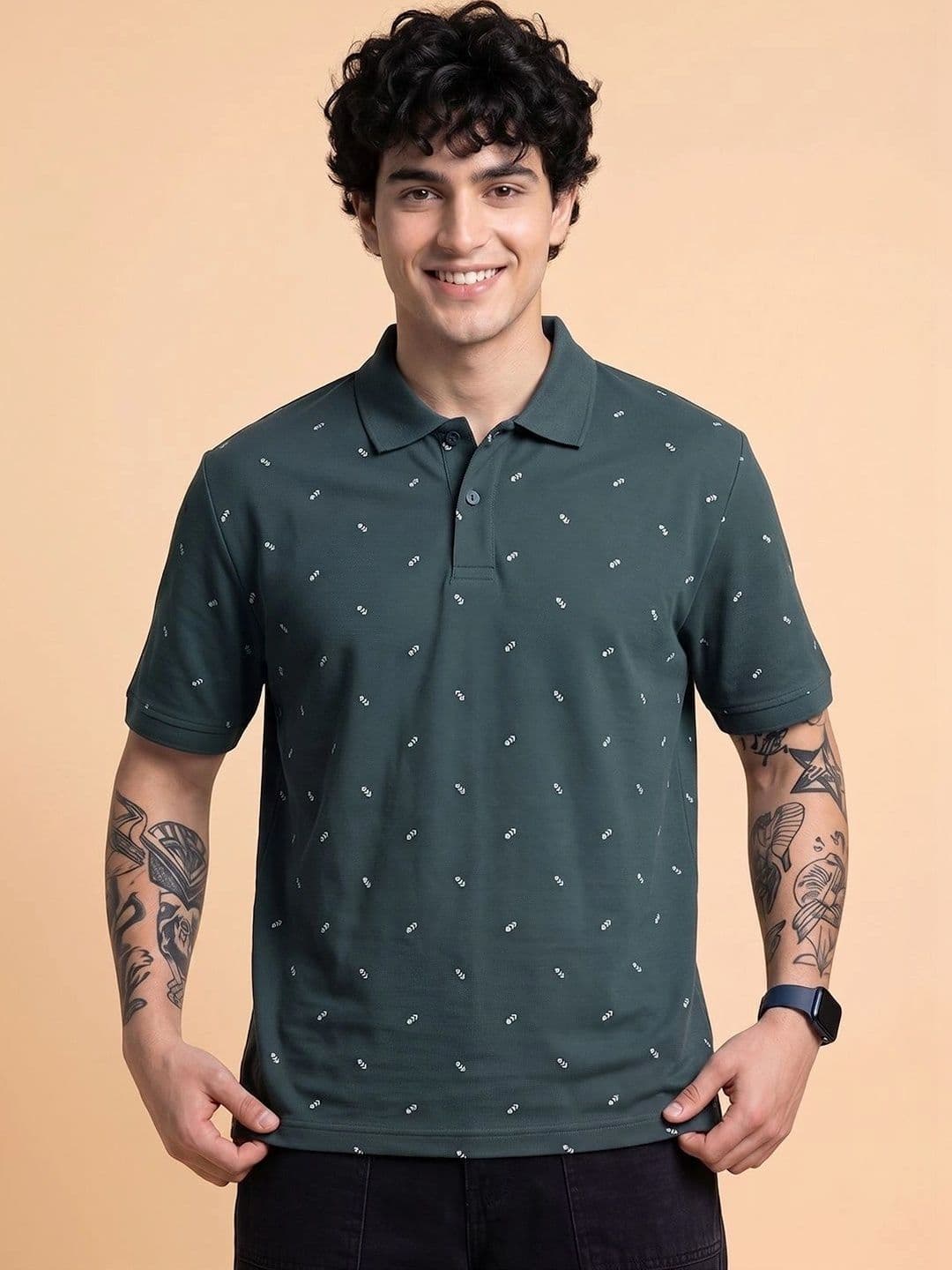 AIN6 Men Printed Polo Collar T-shirt - view 1
