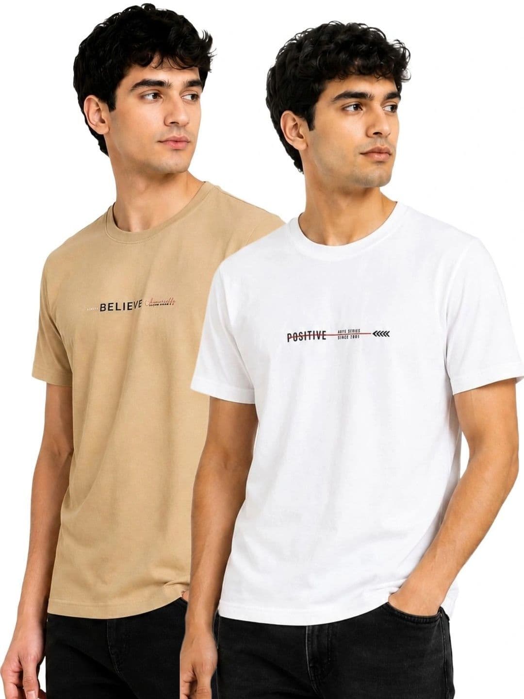 AXYS Pack Of 2 Typography Printed Round Neck Cotton T-shirt - view 1