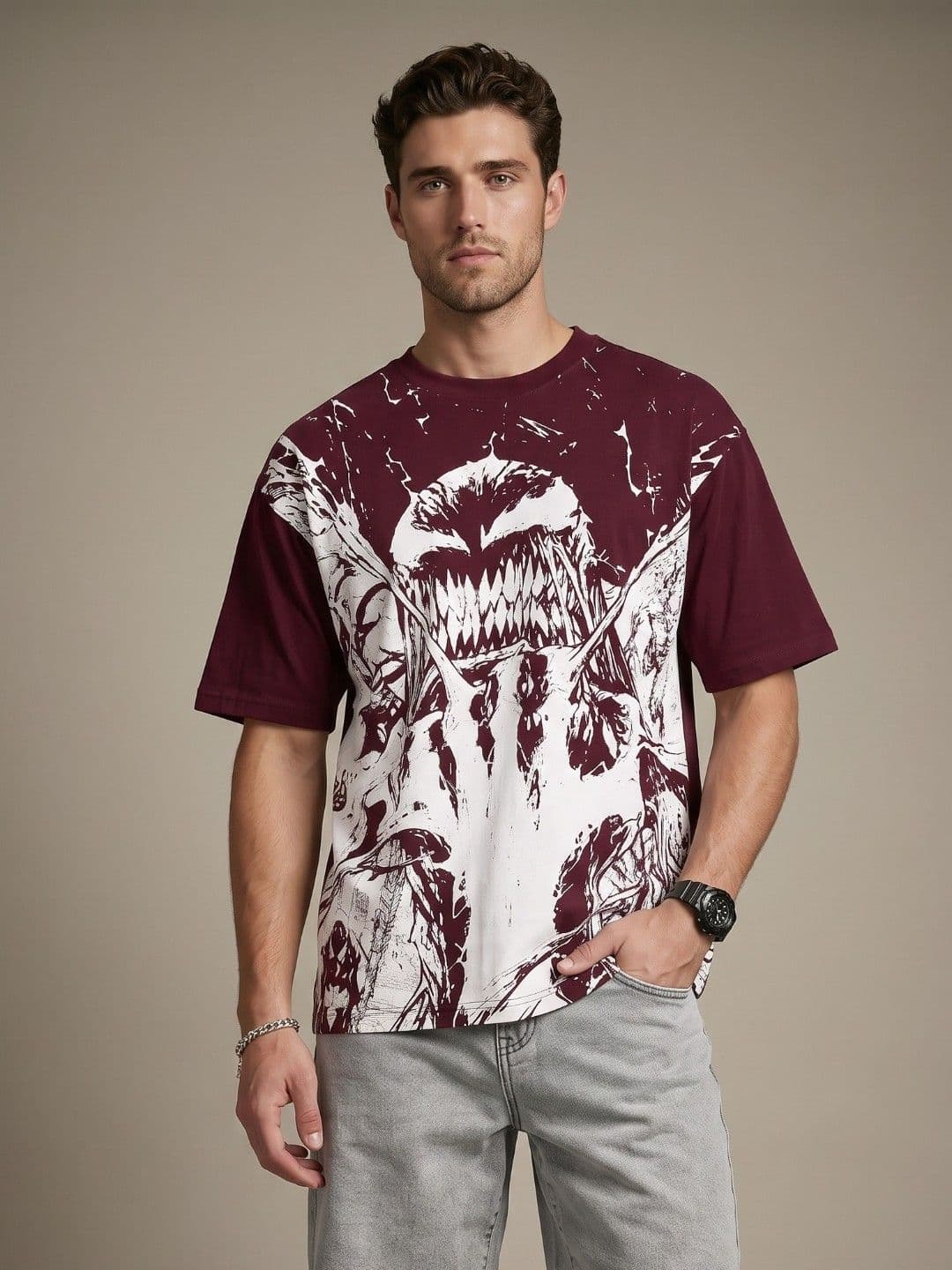 glitchez Oversized Venom Printed Pure Cotton Oversized T-shirt - view 1