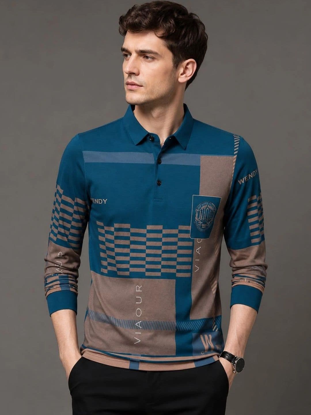 Moda Rapido Men Typography Printed Polo Collar Pockets T-shirt - view 1
