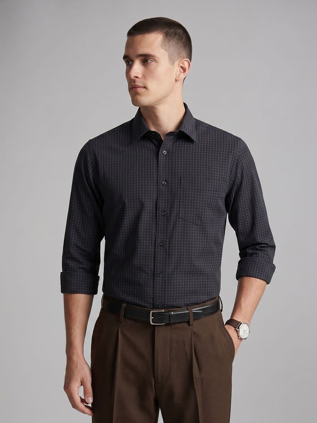 Van Heusen Slim Fit Micro Checked Pure Cotton Formal Shirt - view 1