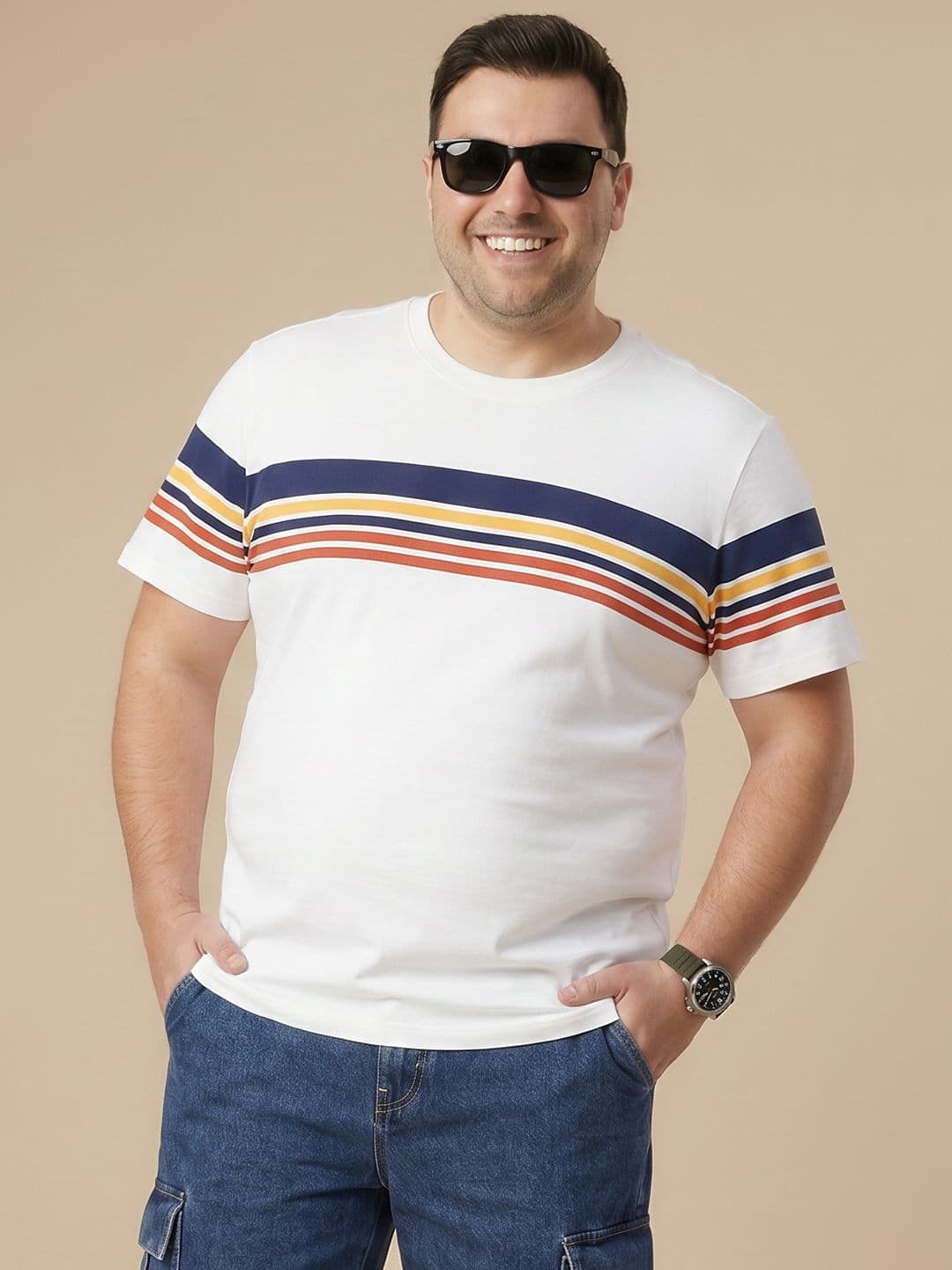 Sztori Plus Size Striped Pure Cotton T-shirt - view 1