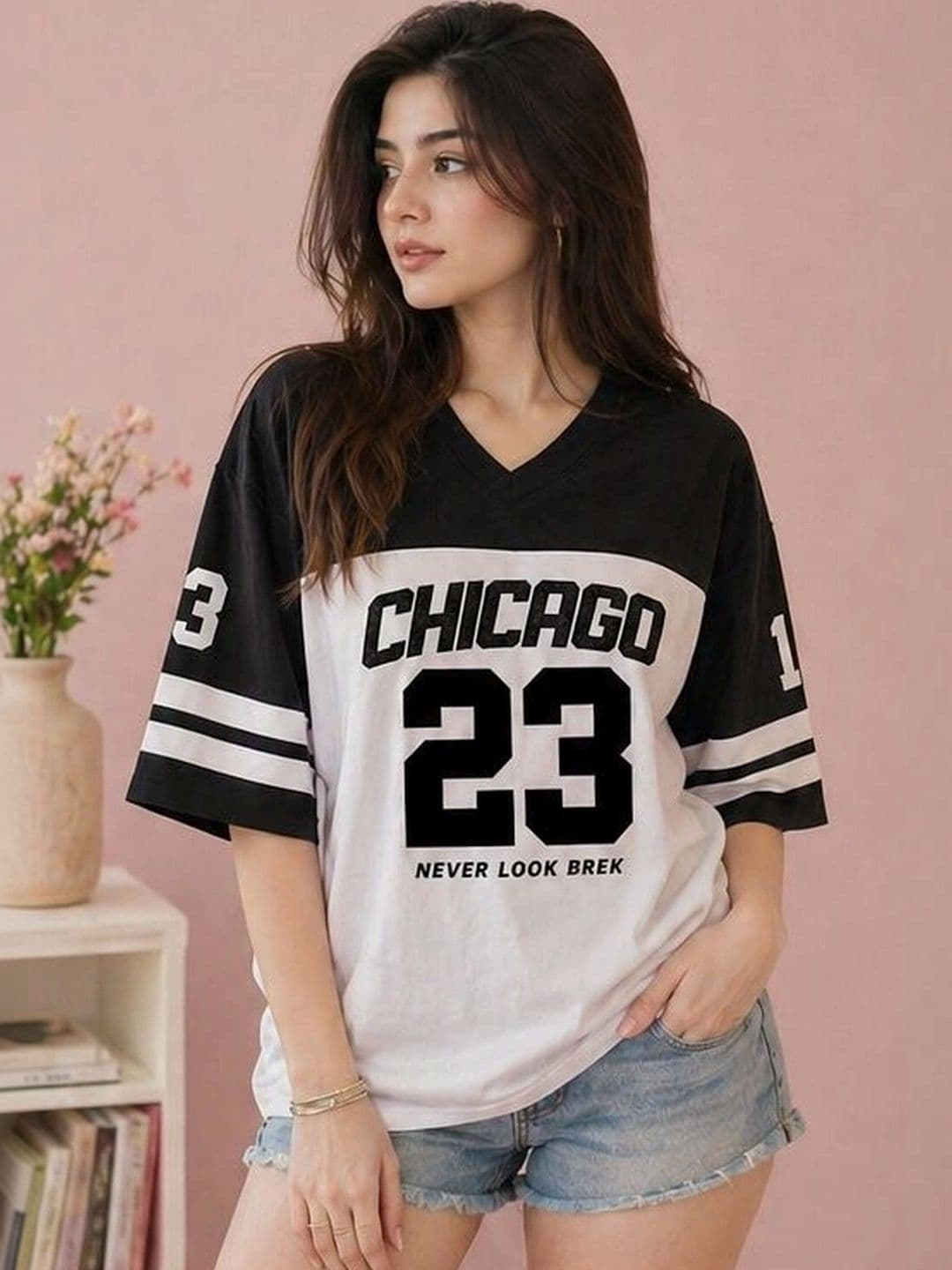 Bounce Back Apparels Women Typography Colourblocked V-Neck T-shirt - view 1