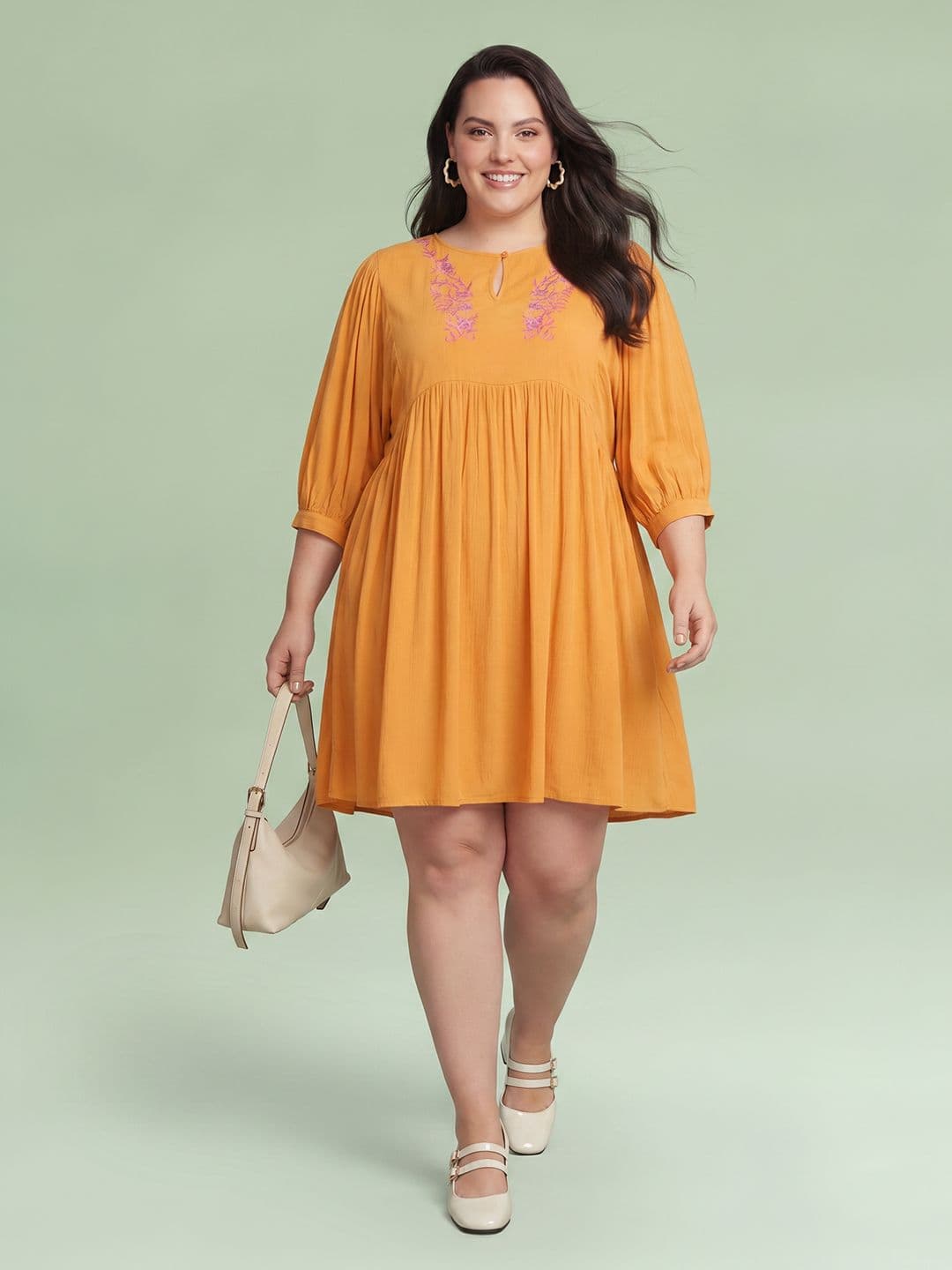 DressBerry Curve Plus Size Floral Embroidered A-Line Dress - view 1