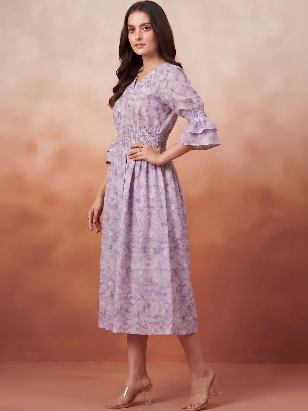 Pixie lane Floral Print Flared Sleeve A-Line Midi Dress - view 1