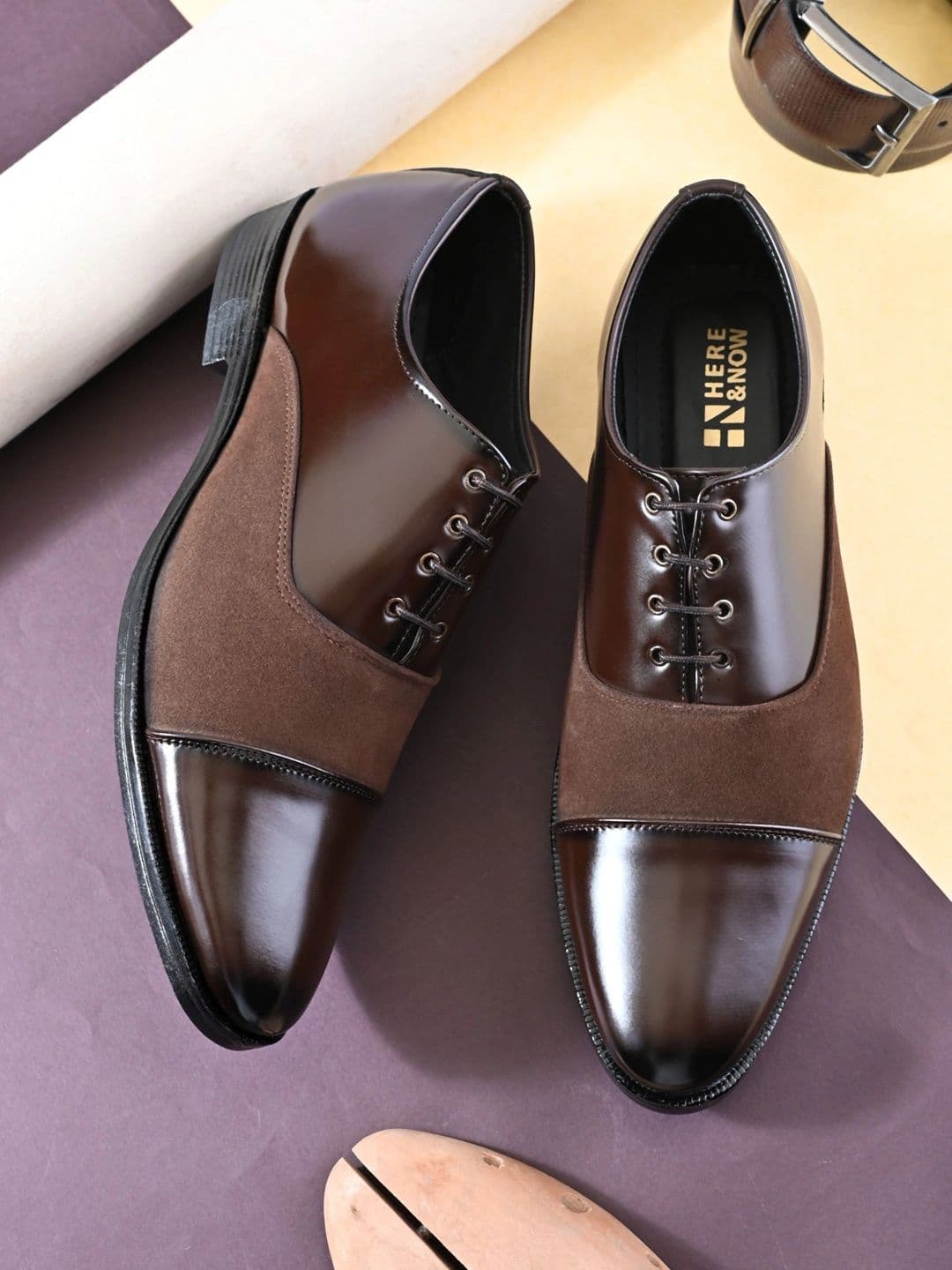 HERE&NOW Men Textured Pointed Toe Lace-Ups Formal Oxfords - view 1