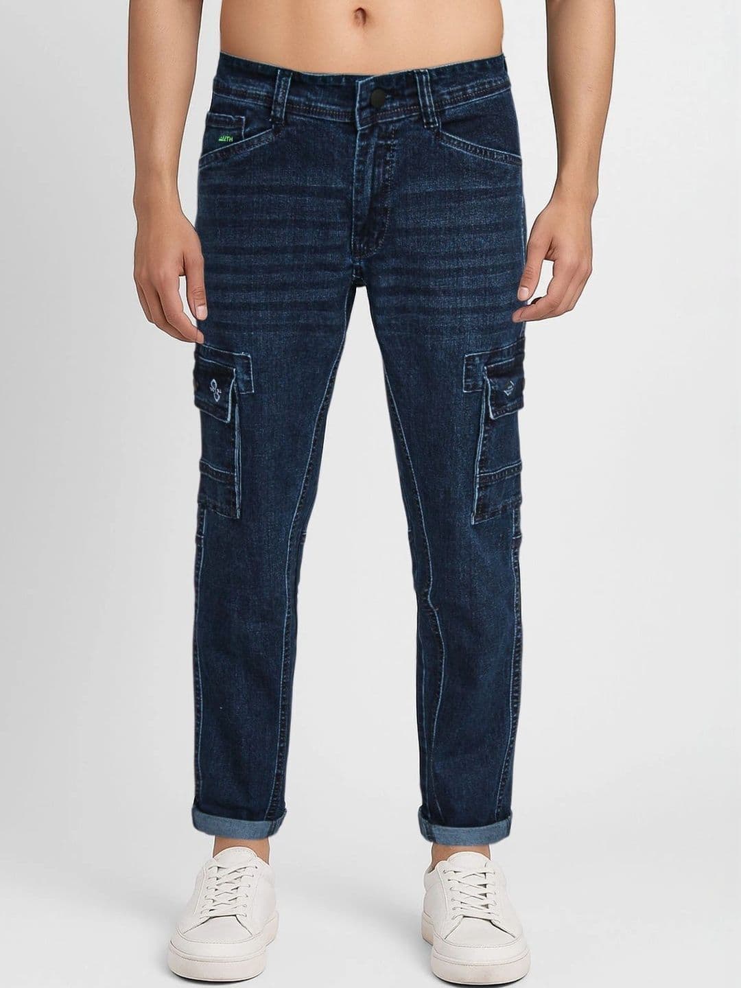 Plounge Men Straight Fit Mid-Rise Low Distress Coated Stretchable Jeans - view 1