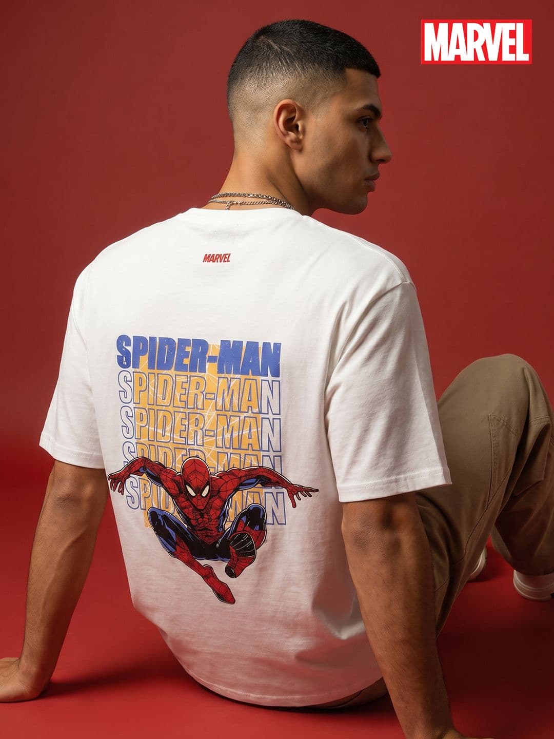 MARVEL STREET Spider Man Printed Drop-Shoulder Sleeves Pure Cotton Relaxed Fit T-shirt - view 1