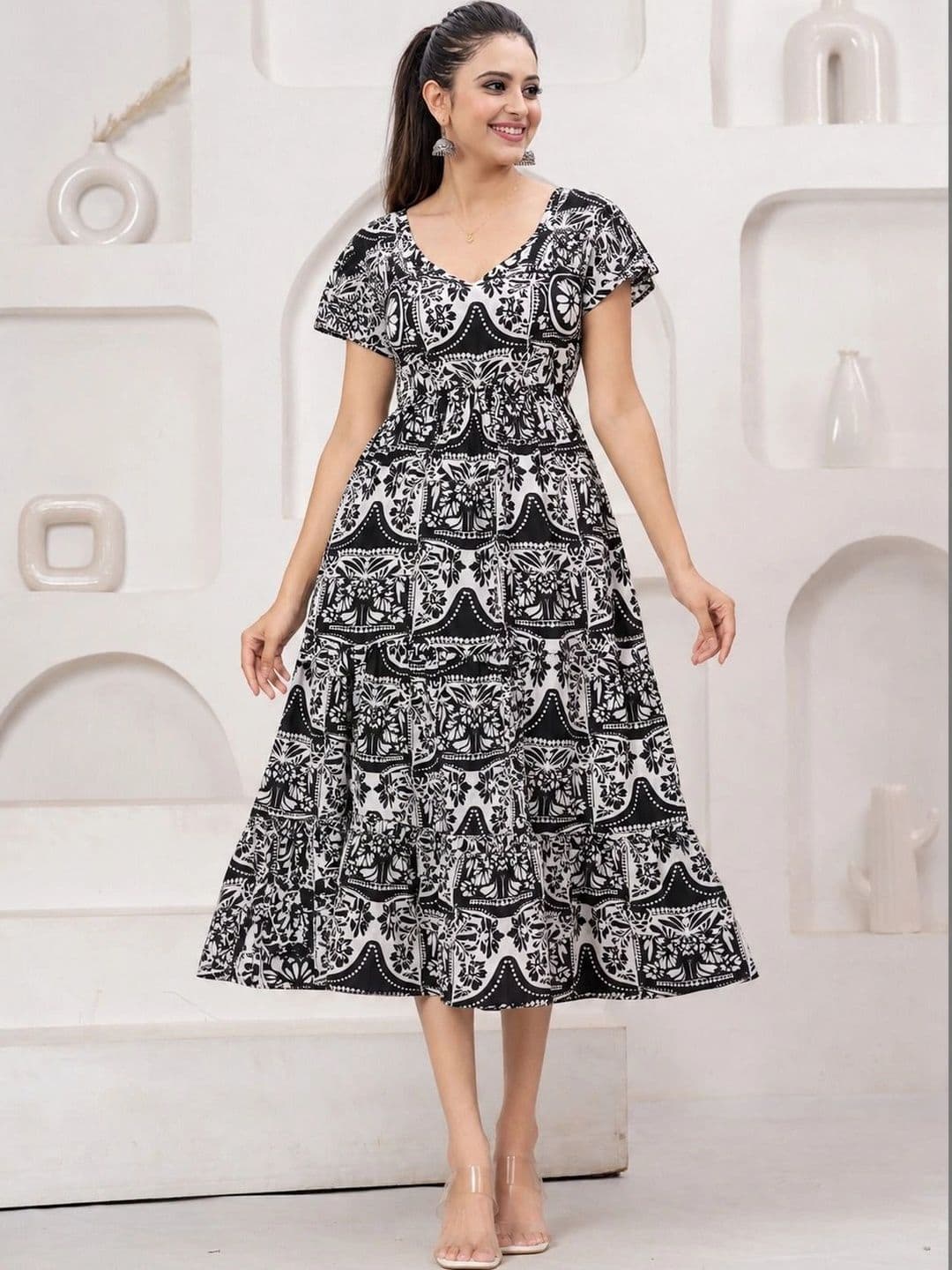 Chaukas Ethnic Motifs Print A-Line Midi Dress - view 1