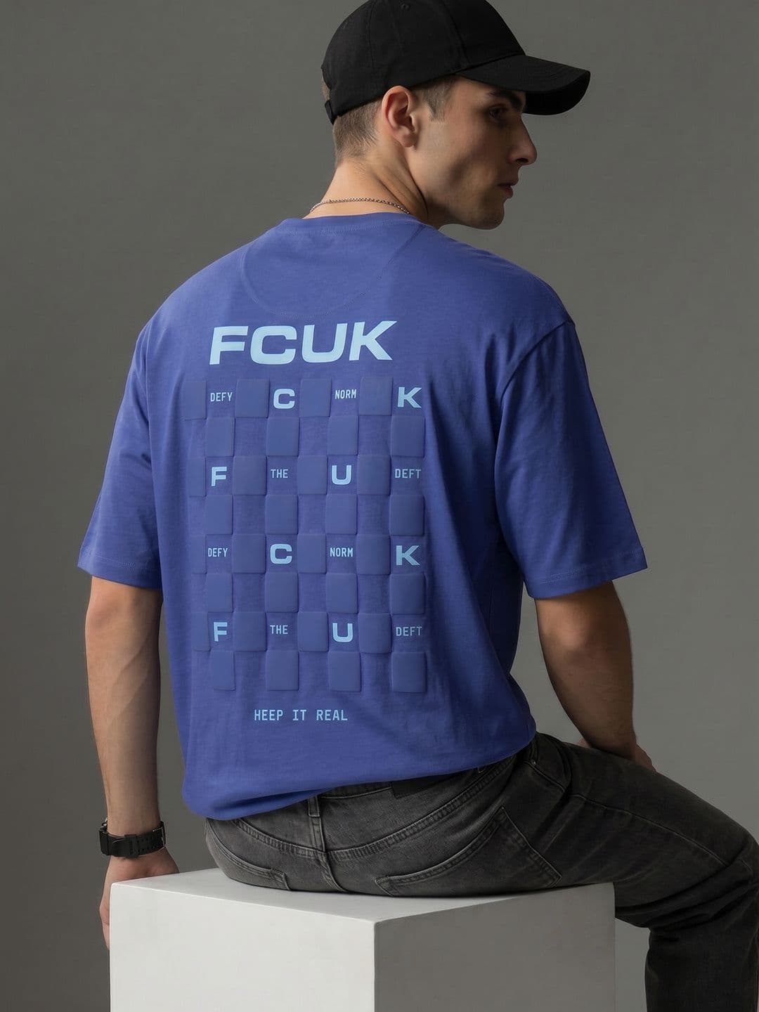 FCUK Oversized Typography Printed Pure Cotton T-shirt - view 1