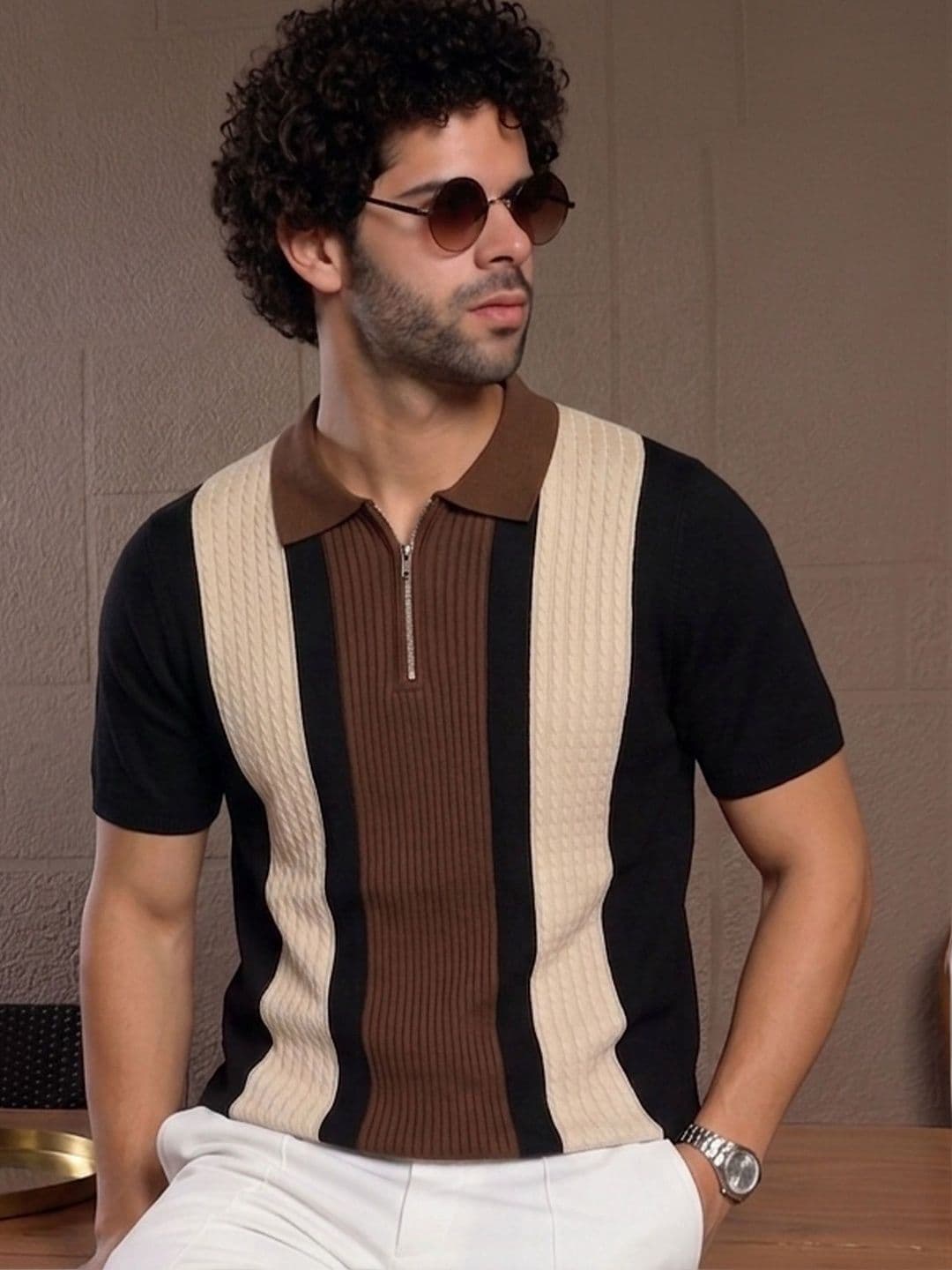 AUSK Men Striped Polo Collar T-shirt - view 1