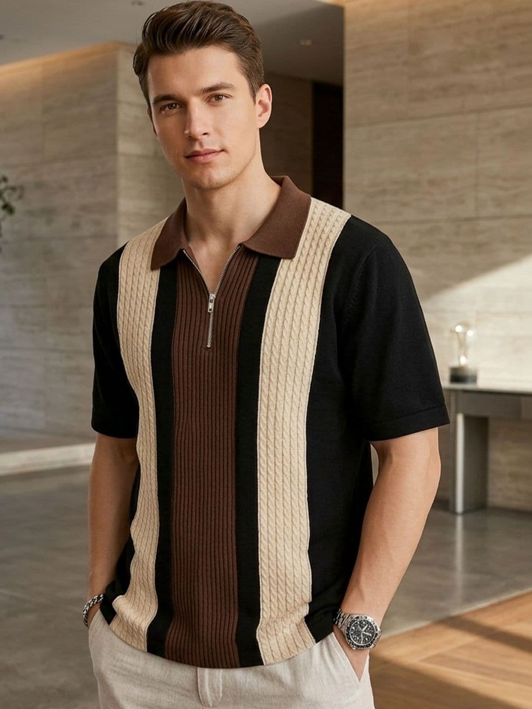 ENITOR Men Colourblocked Polo Collar T-shirt - view 1