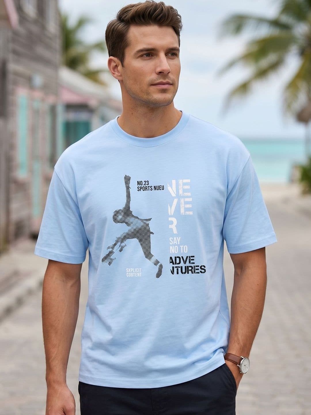 NOBERO Typography Printed Oversized Pure Cotton T-shirt - view 1