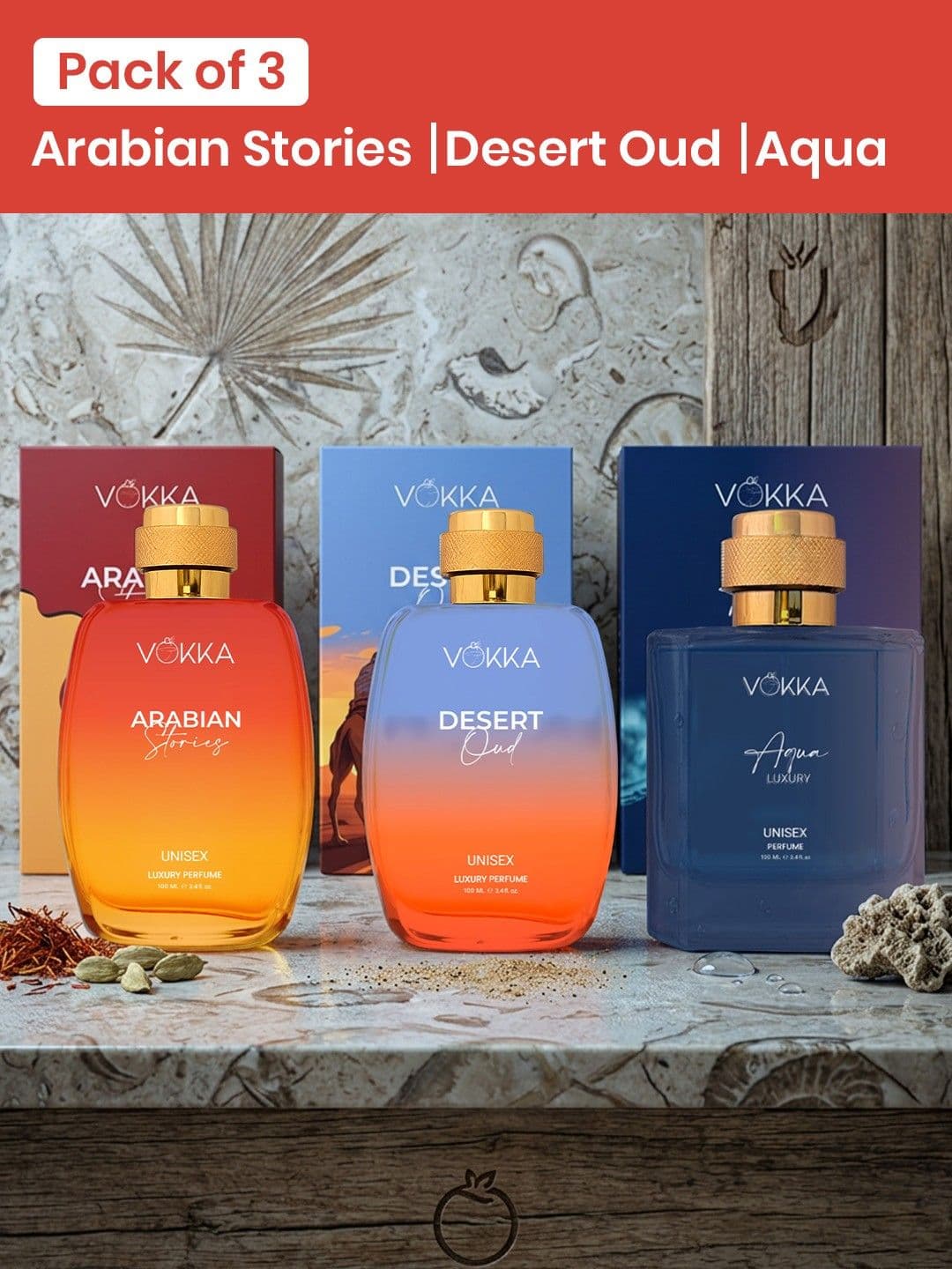 VOKKA Set Of 3 Arabian Stories Desert Oud & Aqua Long Lasting Eau De Parfum - 100 ml Each - view 1