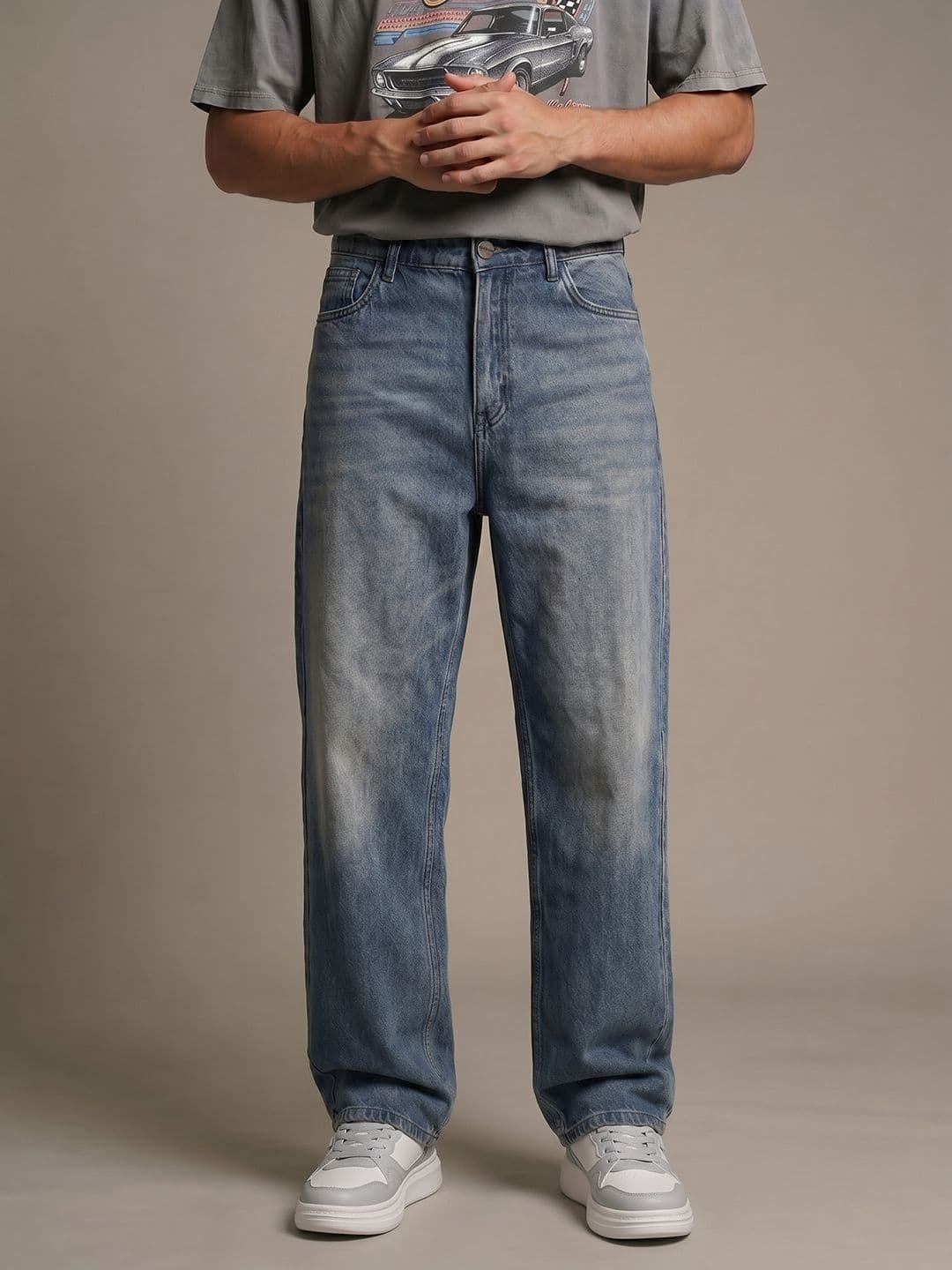 glitchez Men Baggy Fit Light Fade Jeans - view 1