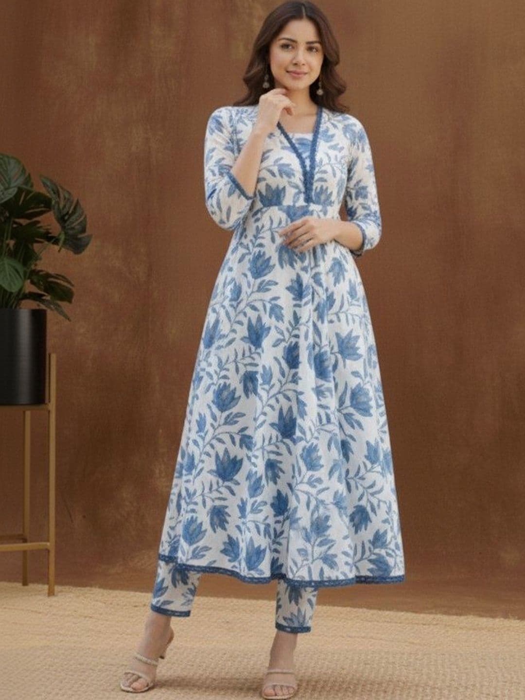 NAROLA TEXTILE Floral Cotton Printed Tunic with Trousers - view 1