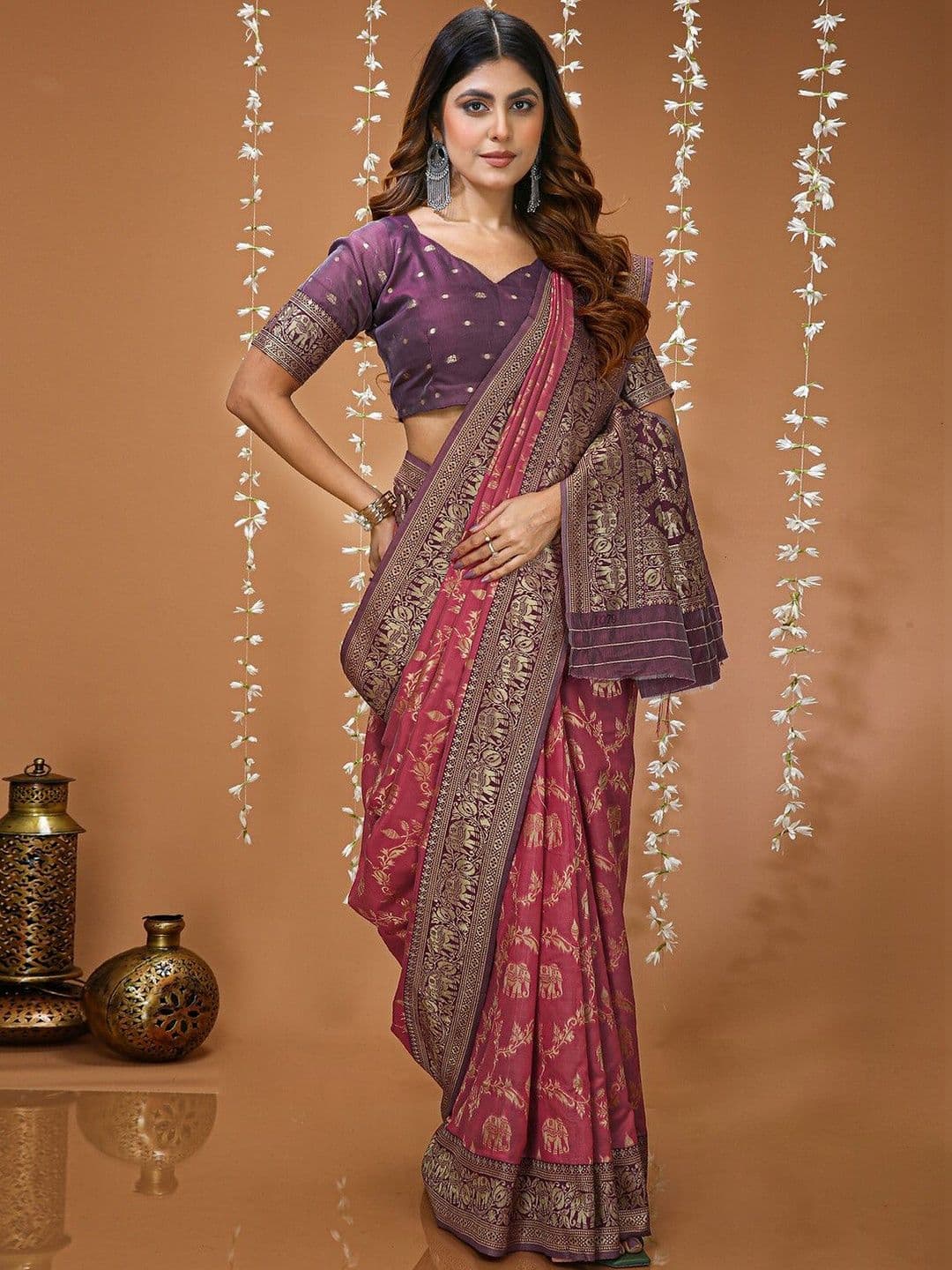 HERE&NOW Ethnic Motifs Zari Art Silk Heavy Work Saree - view 1