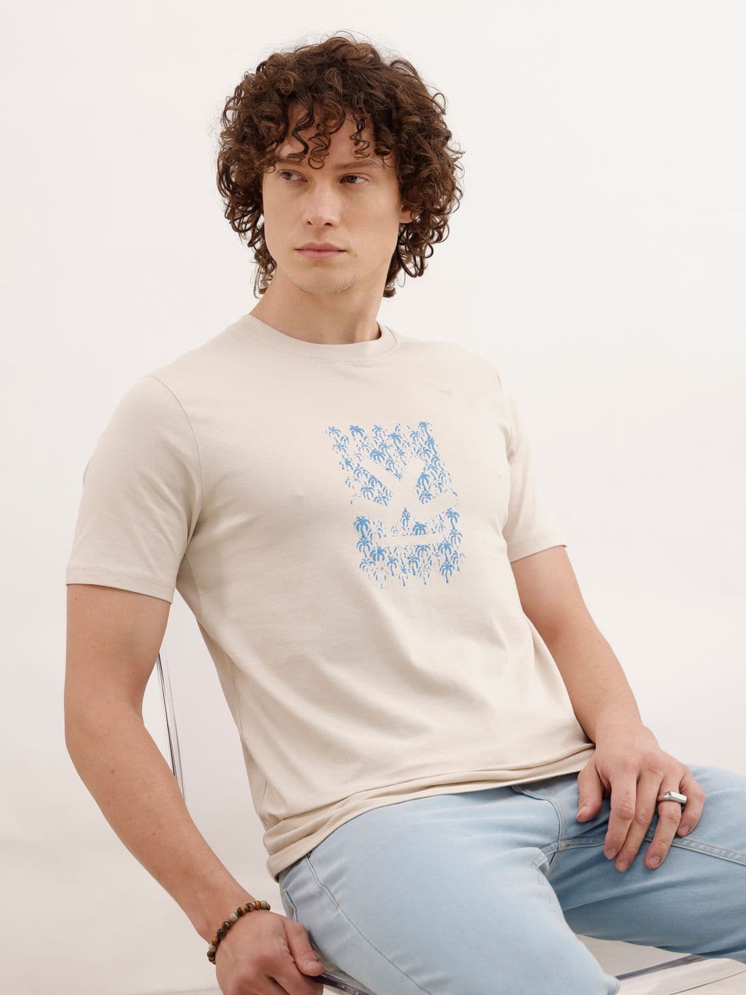 WROGN Brand Logo Printed Pure Cotton Slim Fit T-shirt - view 1