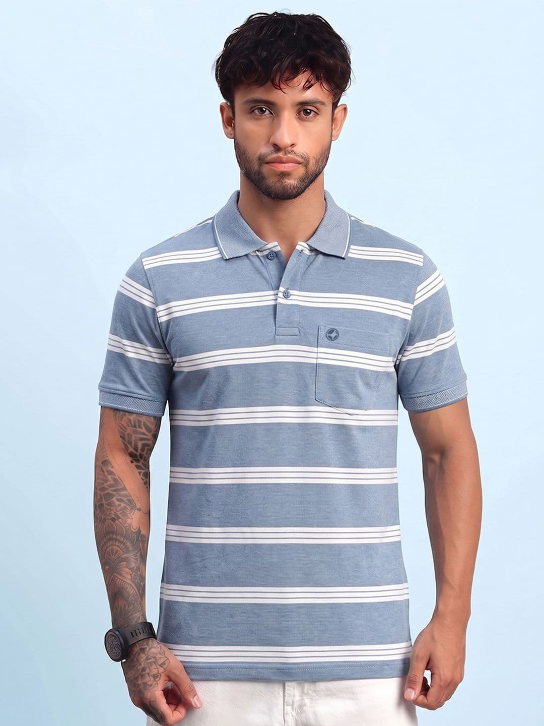 LUX NITRO Men Striped Polo Collar Anti Odour Pockets T-shirt - view 1