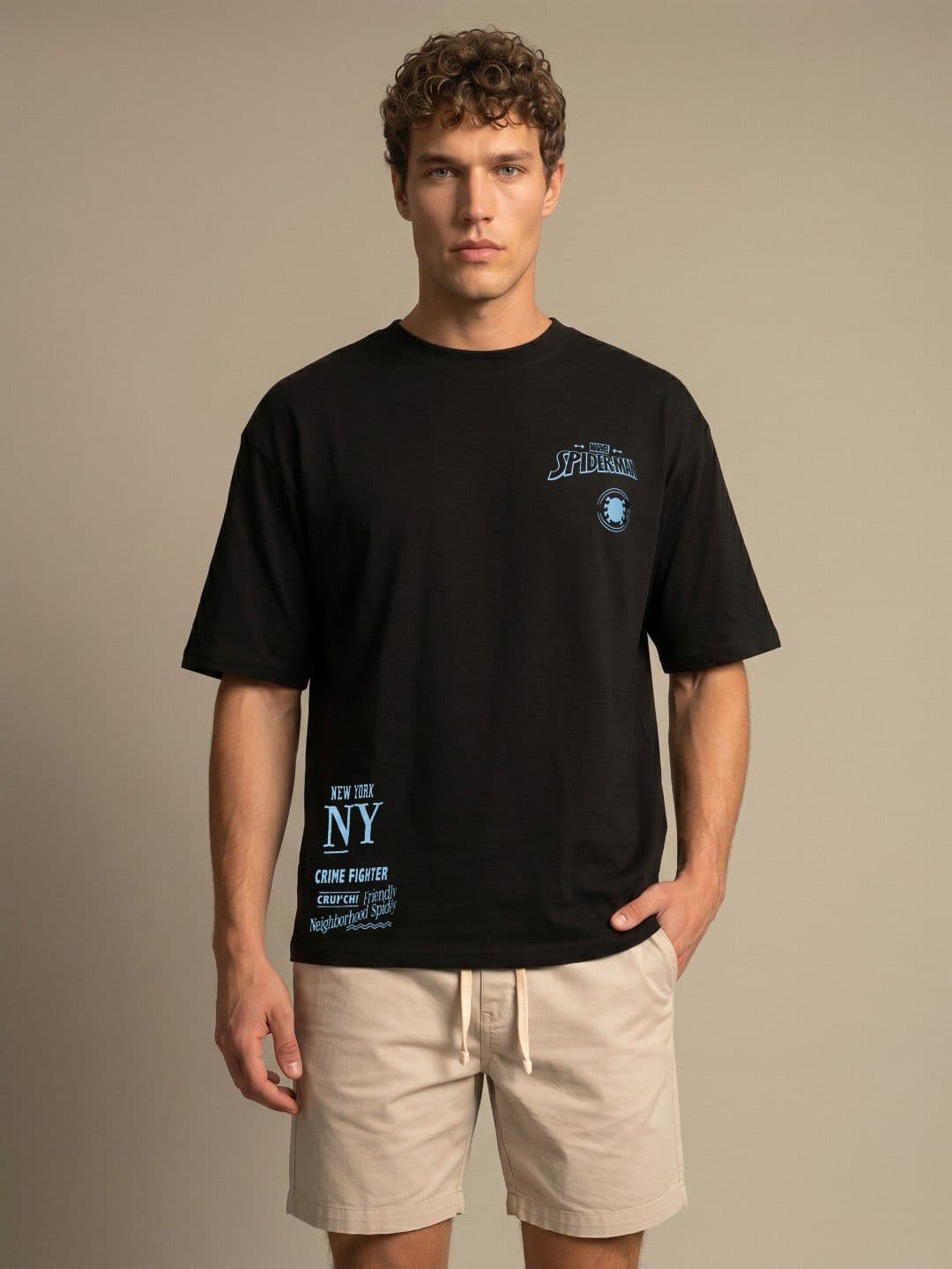 glitchez Spider-Man Typography Printed Oversized Fit T-Shirt - view 1