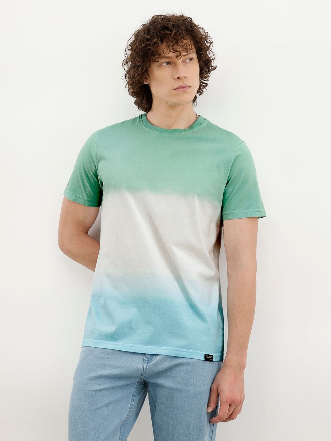 WROGN Men Green & White Tie and Dye Pure Cotton Slim Fit T-shirt - view 1