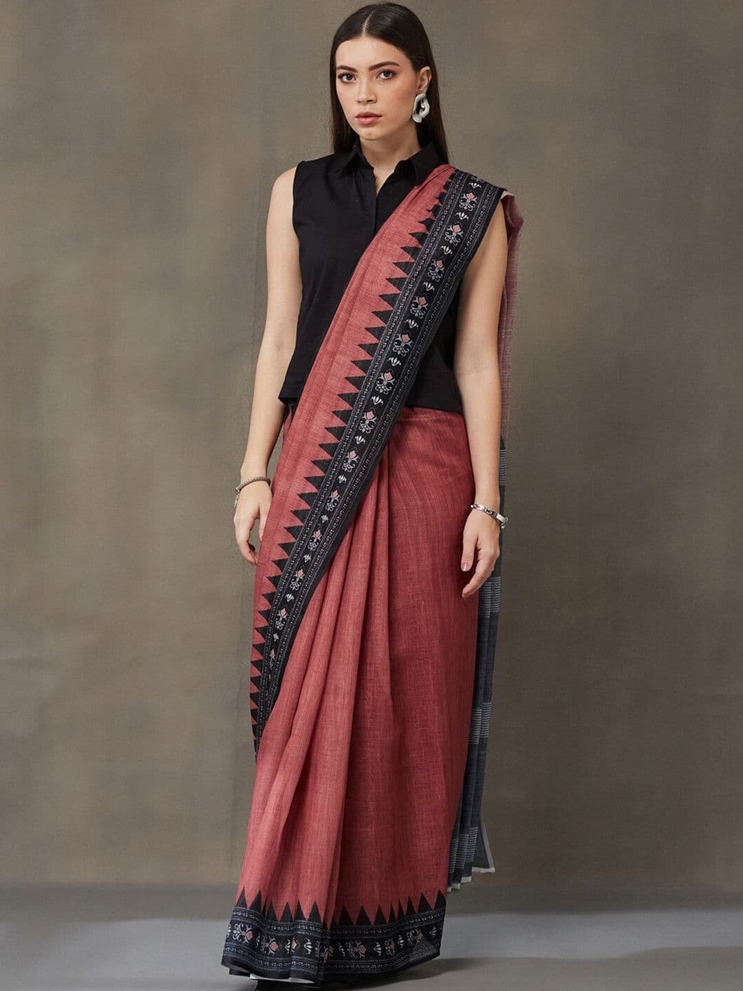 Navibhu Formal Ethnic Motifs Pure Linen Handloom Saree - view 1