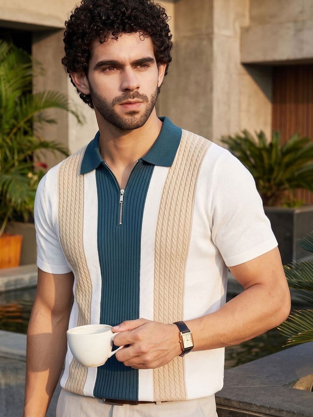 THE BEETEL HOUSE Men Colourblocked Polo Collar T-shirt - view 1