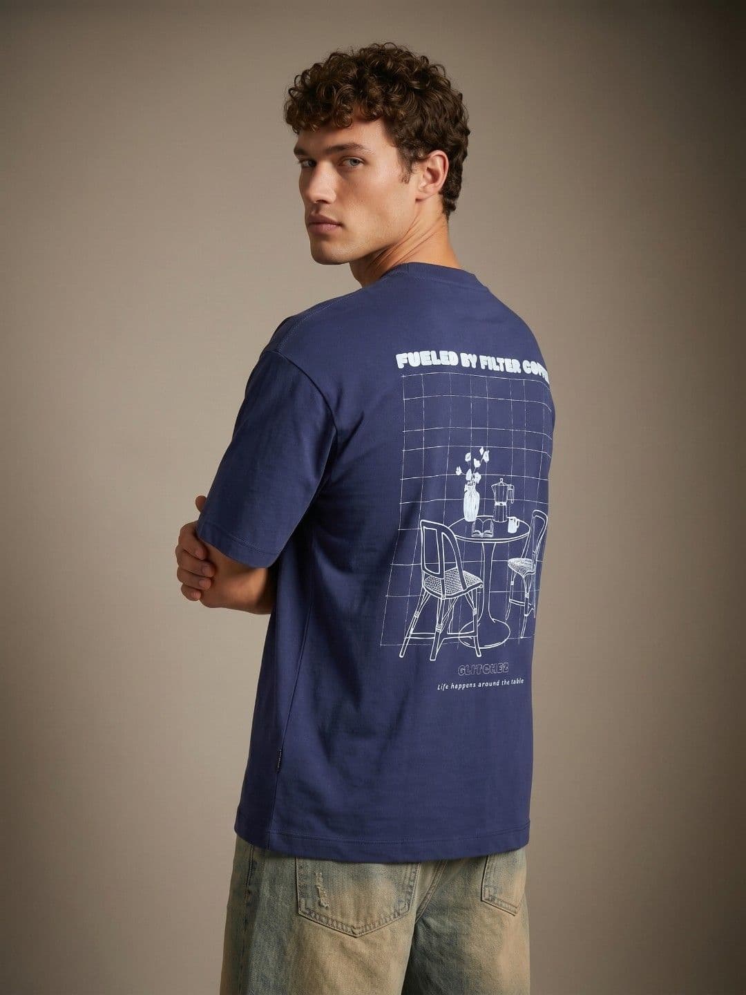 glitchez Navy Typography Printed Oversized Fit Tshirt - view 1