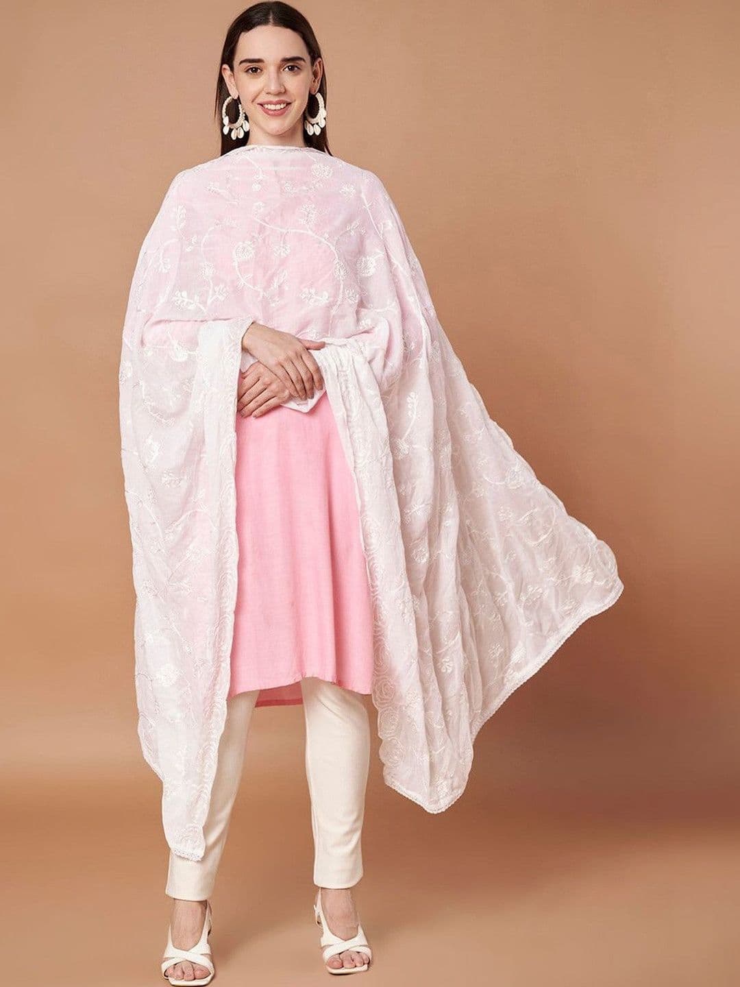 AKSHADEEP Floral Embroidered Chikankari Dupatta - view 1