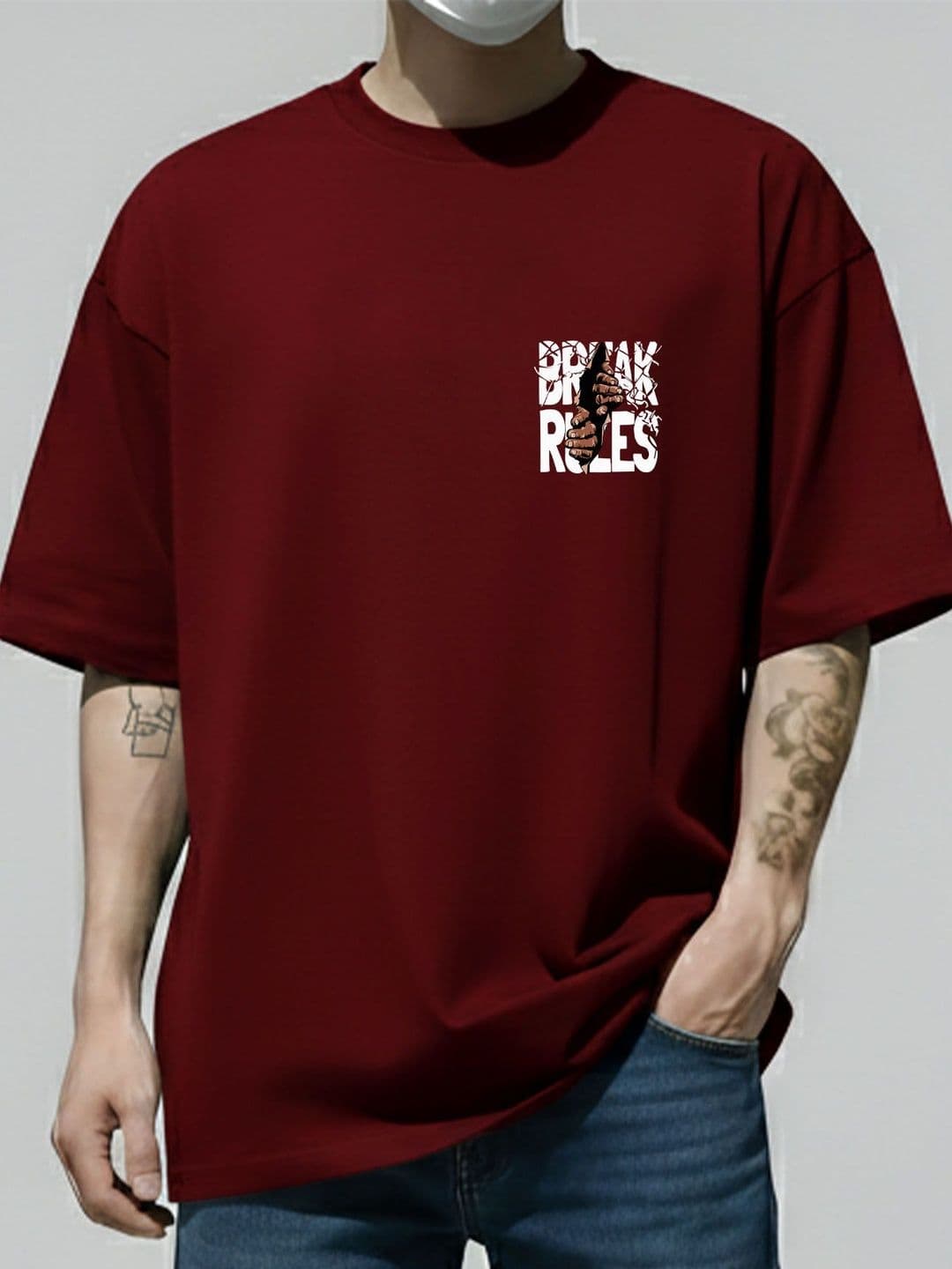 AUSK Typography Printed Round Drop-Shoulder Sleeves Oversized Fit T-shirt - view 1