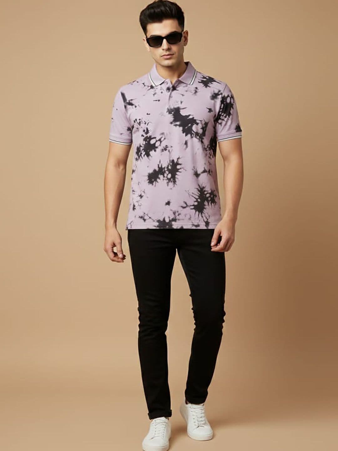 HERE&NOW Men Tie and Dye Dyed Polo Collar T-shirt - view 1