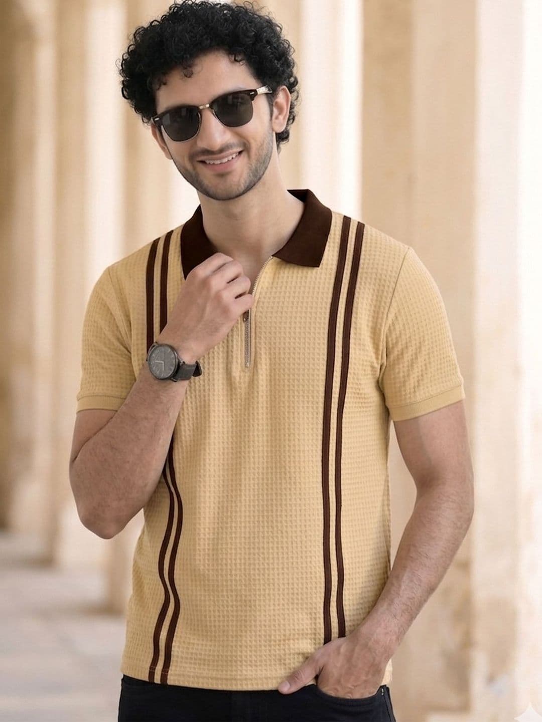 THE BEETEL HOUSE Men Striped Polo Collar T-shirt - view 1