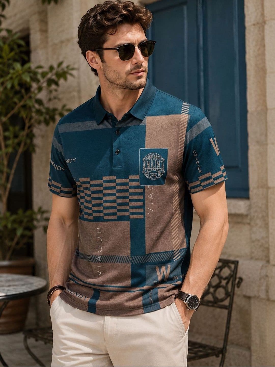 Moda Rapido Men Printed Polo Collar Pockets T-shirt - view 1