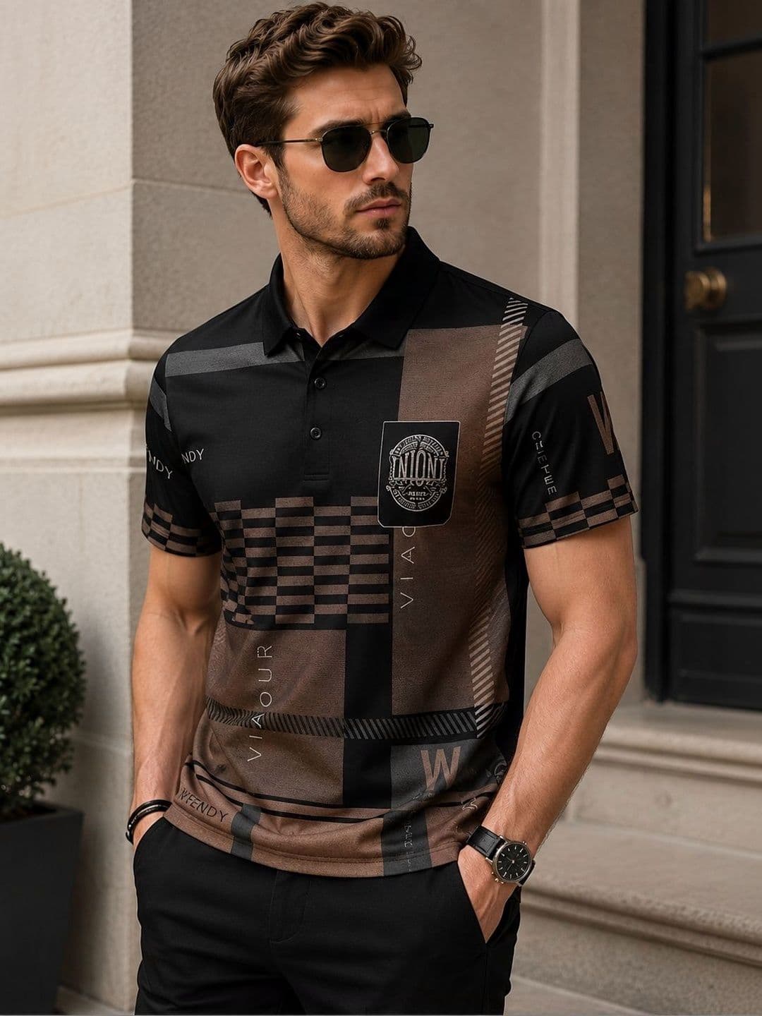 Moda Rapido Men Printed Polo Collar Pockets T-shirt - view 1