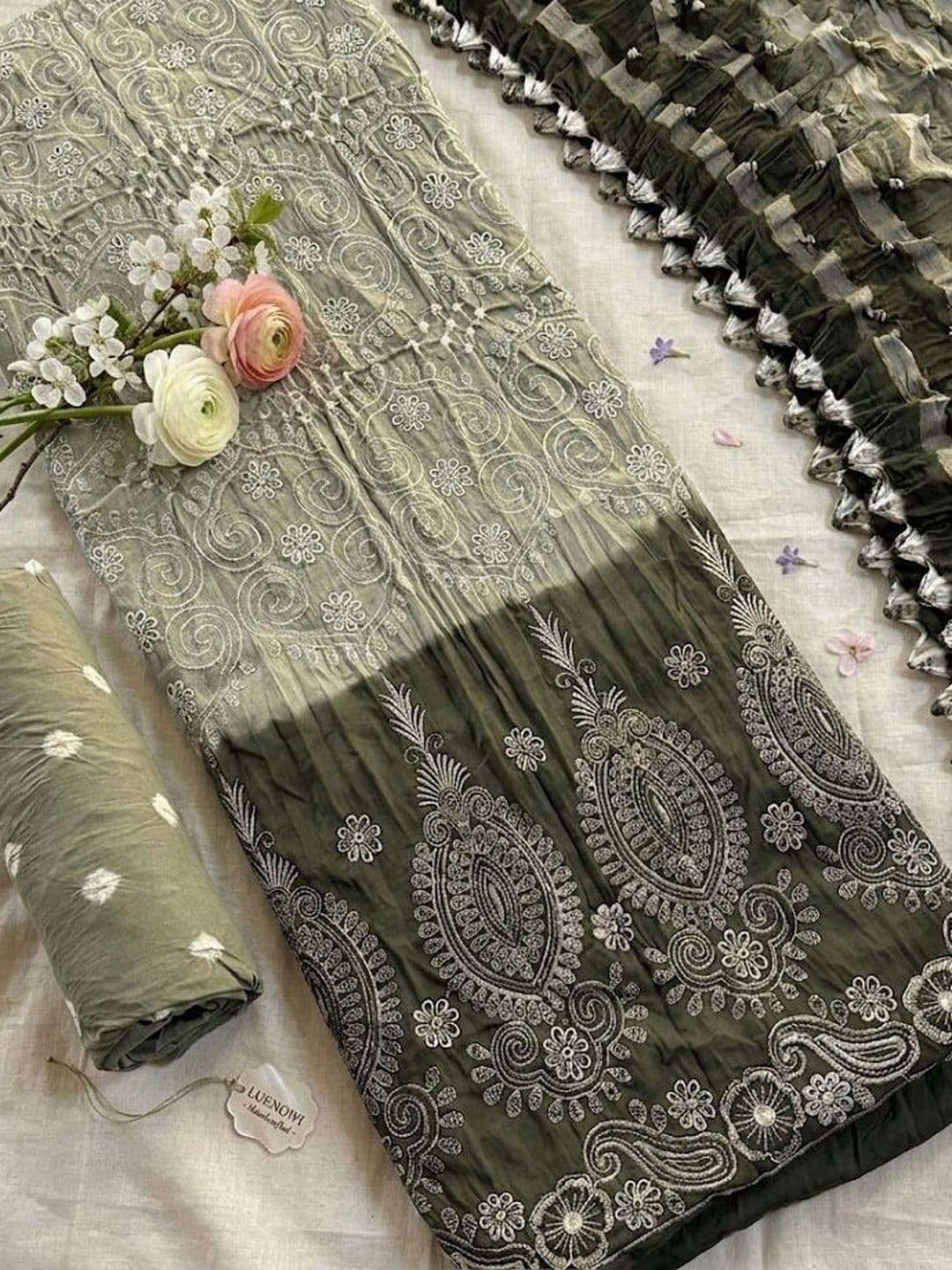 Madhuri Creation bandhani Embellished Mirror Work Pure Cotton Unstitched Dress Material - view 1
