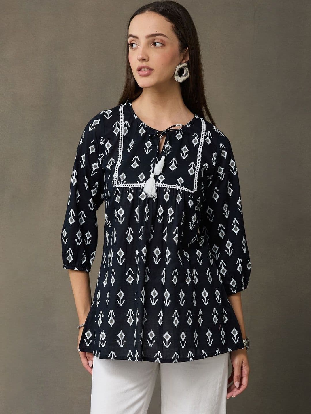 Navibhu Tailored Formal Geometric Printed Pure Cotton Kurti - view 1