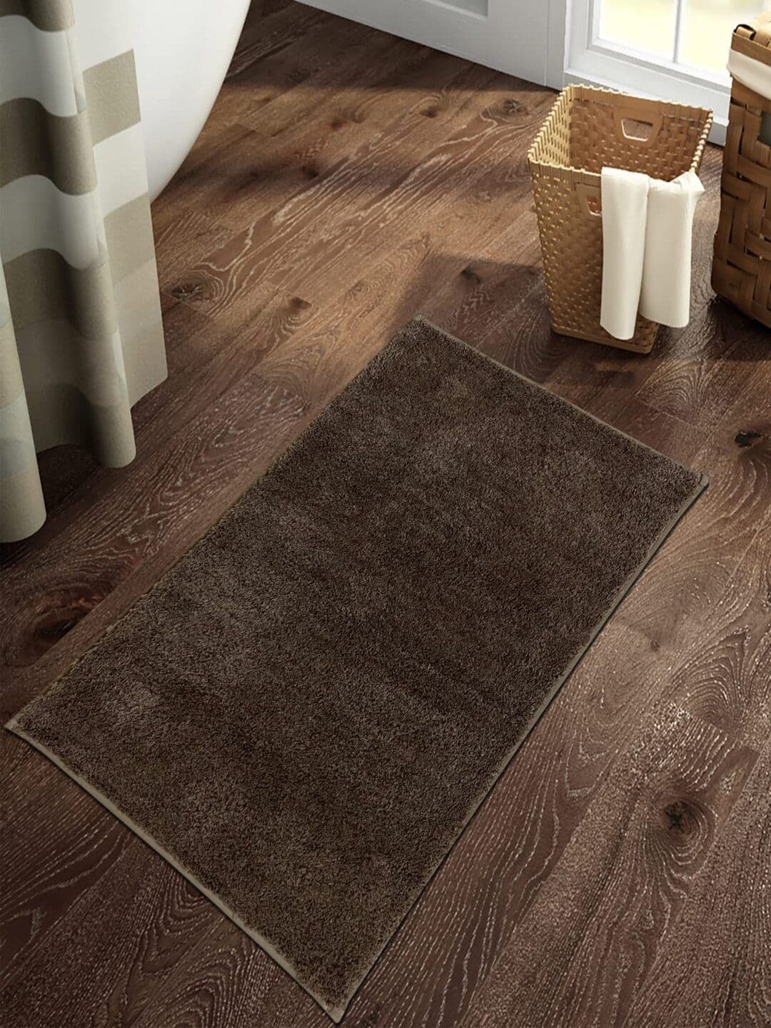 SPACES Brown Textured 2376 GSM Anti-Skid Bath Rugs - view 1