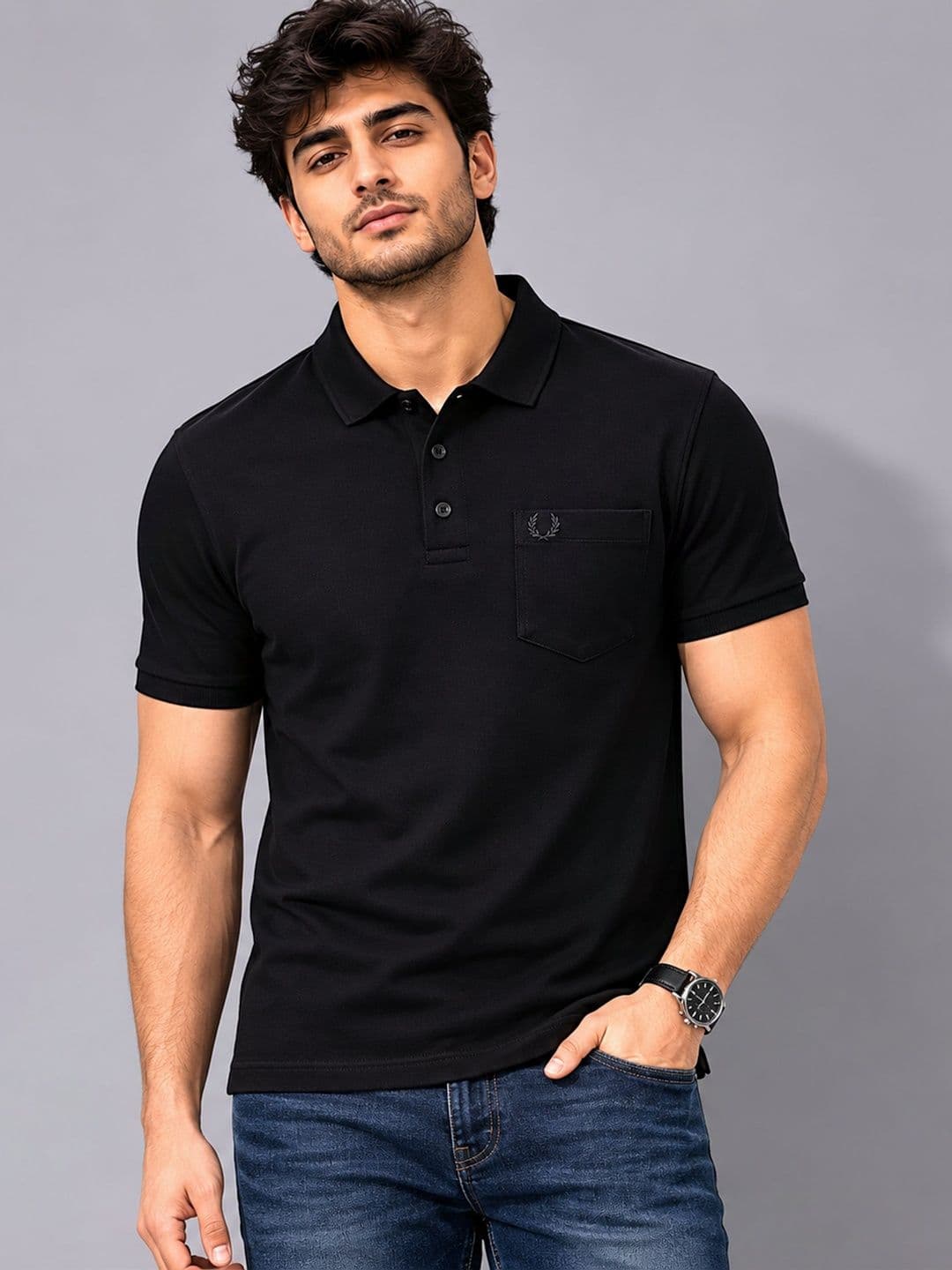UNEX Men Brand Logo Polo Collar Pockets T-shirt - view 1