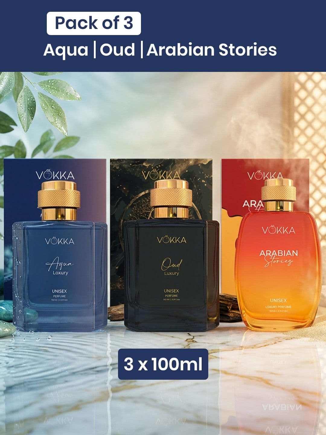 VOKKA Set Of 3 Aqua Oud & Arabian Long Lasting Eau De Parfum - 100 ml Each - view 1