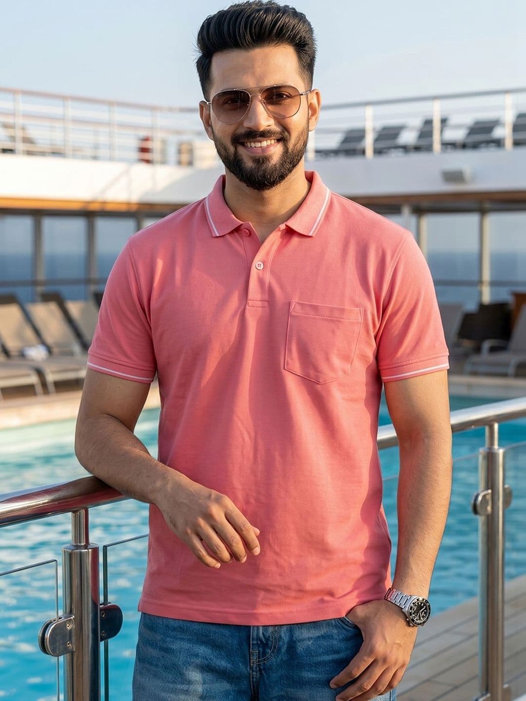 XFOX Men Polo Collar Pockets T-shirt - view 1