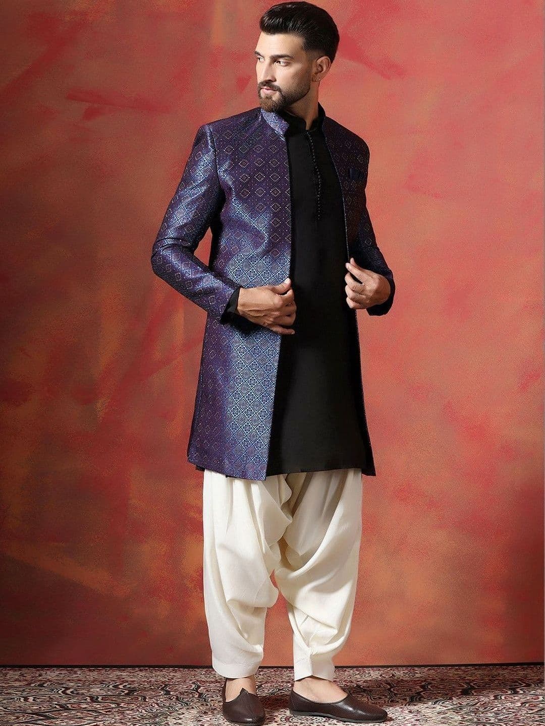 SOURAGYA Embroidered Mandarin Collar Sherwani - view 1