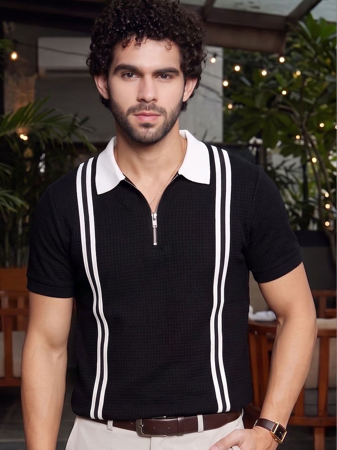 THE BEETEL HOUSE Men Polo Collar Monochrome T-shirt - view 1
