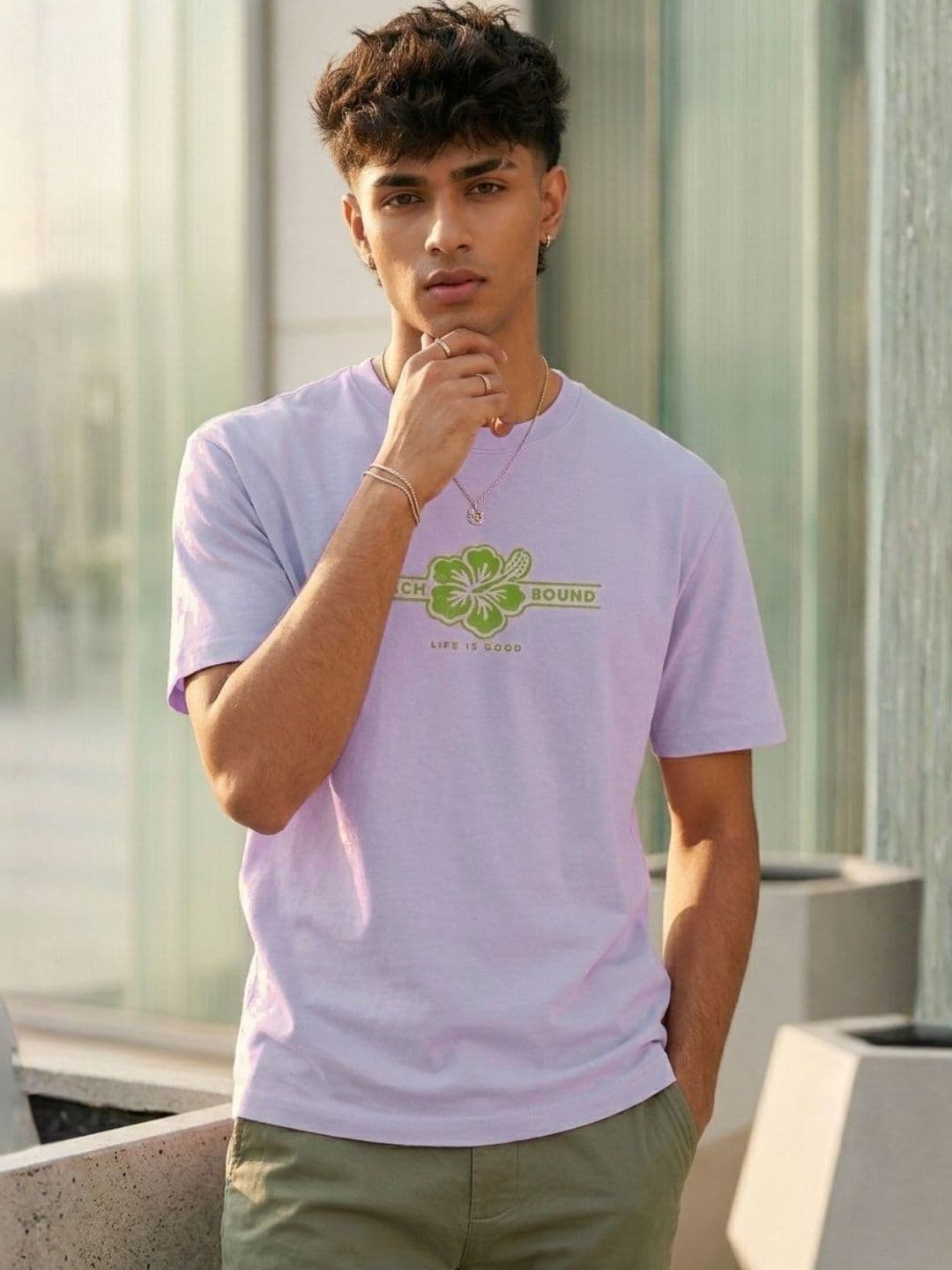 Rigo Purple Graphic Printed Round Neck Cotton T-shirt - view 1
