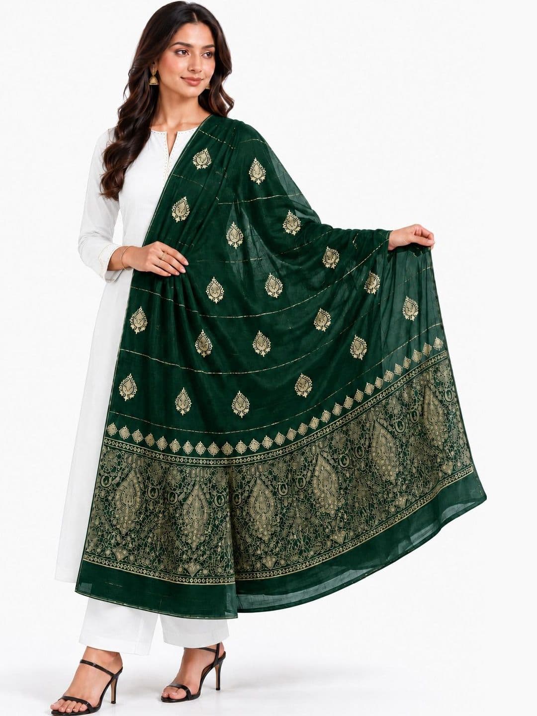 Ground Fashion Ethnic Motifs Embroidered Dupatta with Zari - view 1