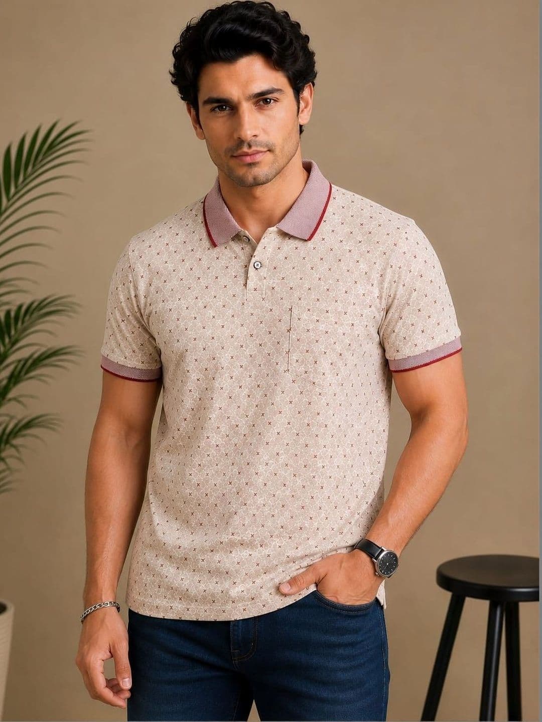 Austin wood Men Printed Polo Collar Pockets T-shirt - view 1