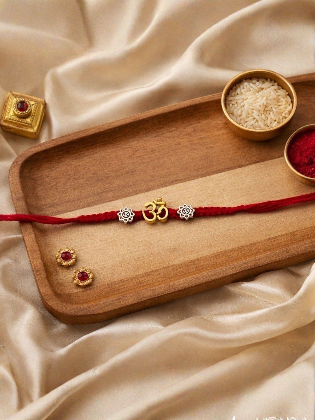 I Jewels Men Gold Plated Om Design Thread Rakhi with Roli Chawal & Raksha Bandhan Card - view 1