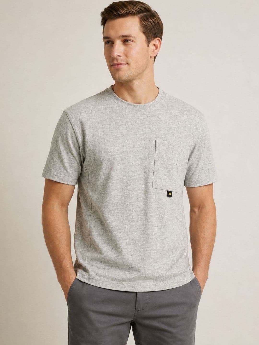 BIGCAPS Men Grey Solid T-Shirt - view 1